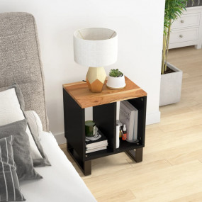 Side Table Natural wood finish and black metal Solid Ac...