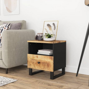Bedside Cabinet Natural wood and black Solid mango wood...