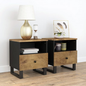 Bedside Cabinet Set of 2 Honey Brown and Black