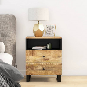Bedside Cabinet Natural Mango Wood, Black