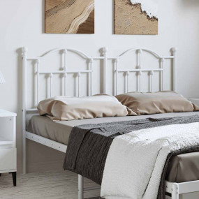 Headboard White Powder-Coated Steel Double Decorative I...
