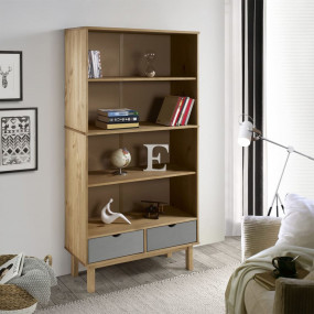 Bookcase Brown and Gray Solid Pine Wood, Engineered Woo...