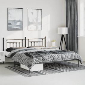 Bed Frame Black Powder-Coated Steel Double Bed Frame