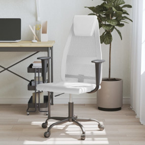 Office Chair White Mesh Fabric, Faux Leather, Metal, Pl...