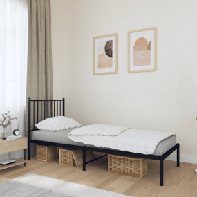 Bed Frame Black Powder-Coated Steel 31.5 x 79 in Bed Fr...