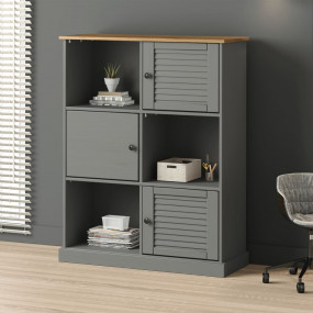 Bookcase Grey Solid pine wood, engineered wood, metal T...