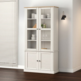 Glass Display Cabinet White Solid pine wood with wax fi...