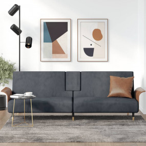 Sofa Bed Dark Grey Velvet, plywood, metal Full