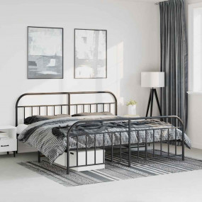 Bed Frame Black Powder-Coated Steel Large Bed Frame Rec...