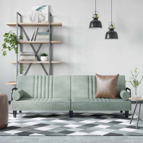 Sofa Bed Light Gray Velvet (100% polyester), plywood St...