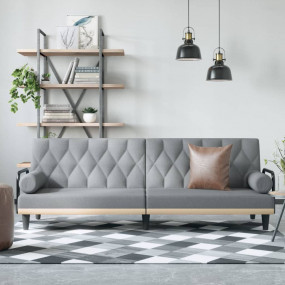 Sofa Bed Light Grey Fabric (100% polyester), plywood St...