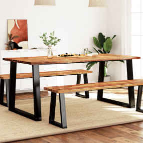 Dining Table Natural acacia wood and black steel Large ...