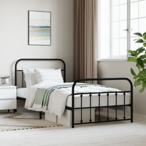 Bed Frame Black Powder-Coated Steel Twin Bed Frame Rect...