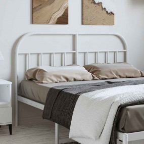 Headboard White Powder-Coated Steel Double Decorative I...