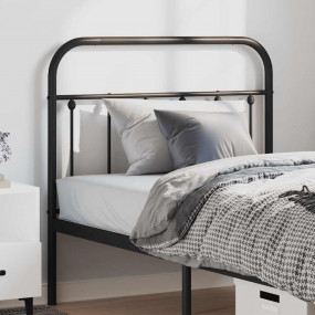 Headboard Black Powder-Coated Steel Single Durable Head...