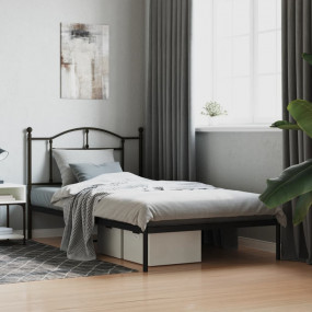 Bed Frame Black Powder-Coated Steel Twin Bed Frame Rect...