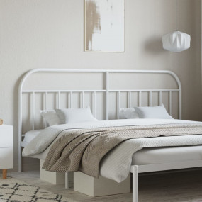 Headboard White Powder-Coated Steel Double Bed Durable