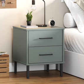 Bedside Cabinet Grey Solid pine wood Compact Drawers