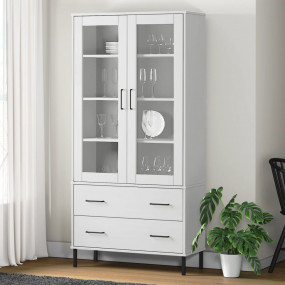 Bookcase White Solid pine wood, glass, metal Tall Bookc...