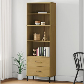Bookcase Brown Solid pine wood, metal Tall Bookcase Rec...