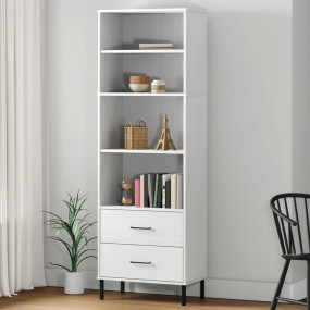 Bookcase White Solid pine wood, metal Tall Bookcase Rec...