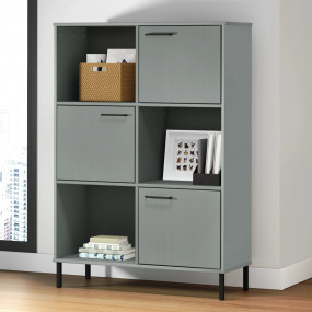 Bookcase Grey Solid Pine Wood Large Bookcase Rectangula...