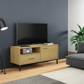 TV Cabinet Brown Solid pine wood, Metal Medium TV Cabin...