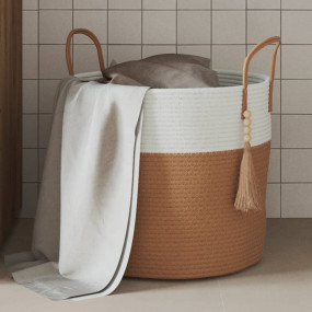 Storage Basket Brown and White Cotton 15.7 in x 13.8 in