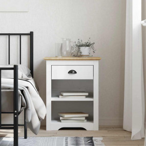 Bedside Cabinet White, Brown Solid pine wood, engineere...