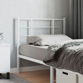 Headboard White Powder-Coated Steel Tall Single Bed Dur...