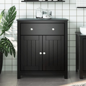 Bathroom Cabinet Black Solid pine wood, engineered wood...
