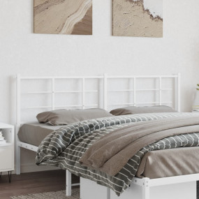 Headboard White Powder-Coated Steel Tall Double