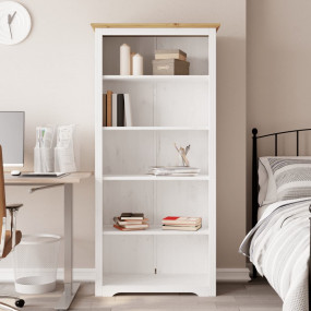 Bookcase White, Brown Solid Pine Wood, Engineered Wood