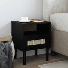 Bedside Cabinet Black Solid pine wood, engineered wood,...