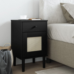 Bedside Cabinet Black Solid pine wood, engineered wood,...