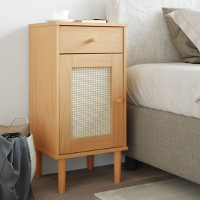 Bedside Cabinet Brown Solid Pine Wood Medium Bedside Ca...