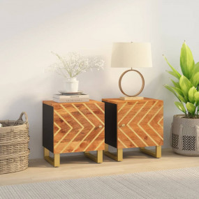 Bedside Cabinet Set of 2 Brown and Black