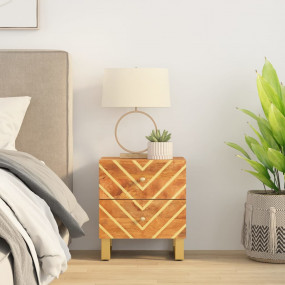 Bedside Cabinet Brown and Black Solid mango wood, MDF, ...
