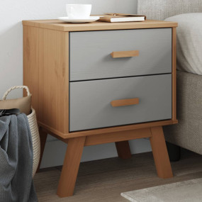 Bedside Cabinet Grey, Brown Solid pine wood, Engineered...