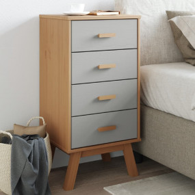Bedside Cabinet Grey and Brown Solid Pine Wood, Enginee...
