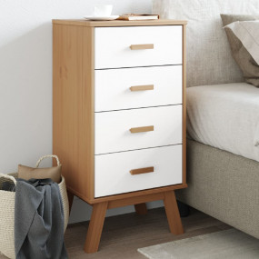 Bedside Cabinet White and brown Solid pine wood and eng...