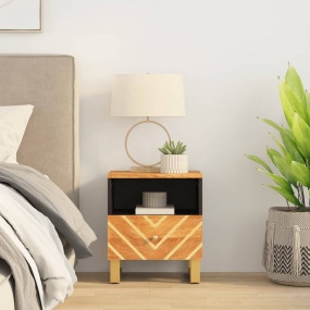 Bedside Cabinet Brown and Black Solid mango wood, MDF, ...