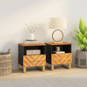 Bedside Cabinet Set of 2 Brown and Black