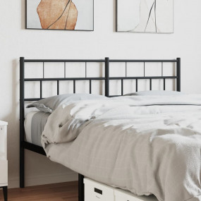 Headboard Black Powder-Coated Steel Tall Double Bed Sle...