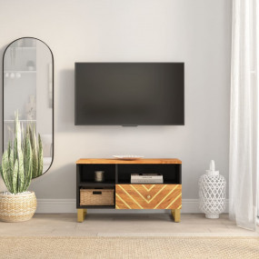 TV Cabinet Brown and Black Mango wood, MDF, Iron Medium