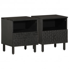 Bedside Cabinet Set of 2 Black Solid mango wood, iron