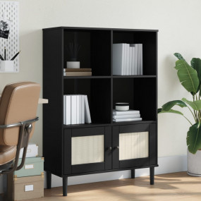 Bookcase Black Solid pine wood Medium Bookcase Rectangu...