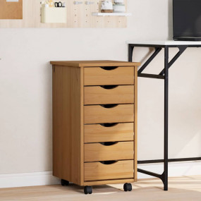 Rolling Cabinet Honey Brown Solid Pine Wood Medium