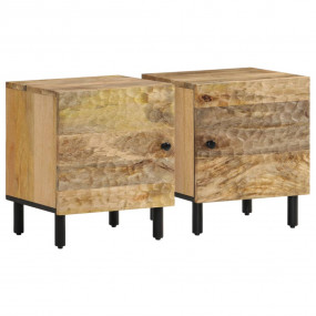 Bedside Cabinet Set of 2 Natural Wood Solid Mango Wood ...