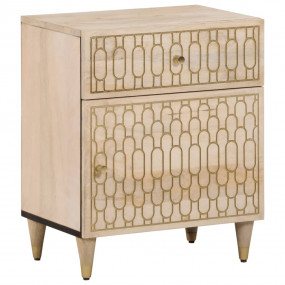 Bedside Cabinet Bleach Natural Solid Mango Wood 19.7x13...